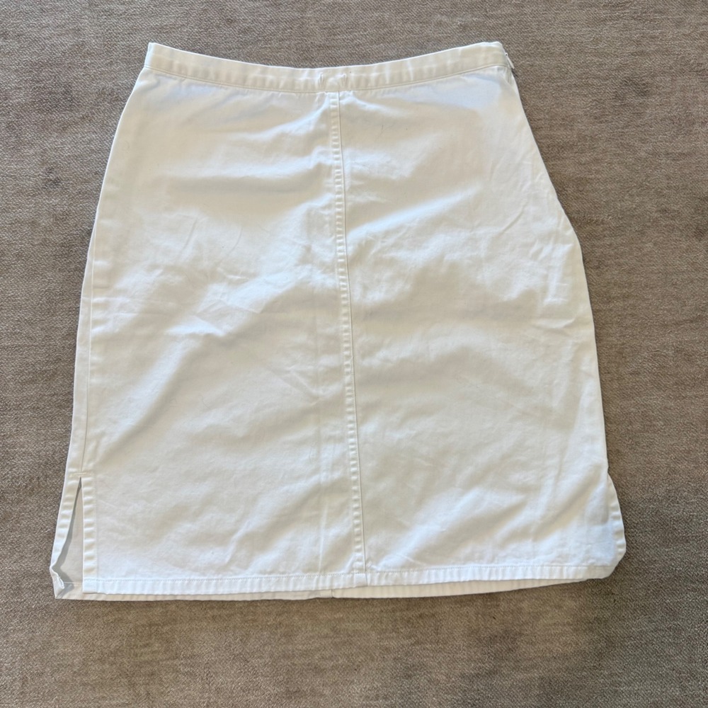 GNW Womens White Cotton Denim Midi Skirt Side Zip Cargo Pocket Size M